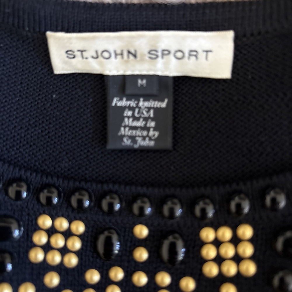 St. John Sport Women's Black‎ Gold Knit Sweater Beaded Wool Blend Medium - Picture 7 of 8